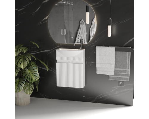 Тумба под раковину подвесная Monblan Mini 450 с дверкой правая, цвет белый матовый