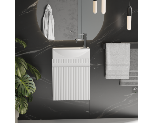 Тумба под раковину подвесная Monblan Mini 450 с дверкой правая, цвет белый матовый