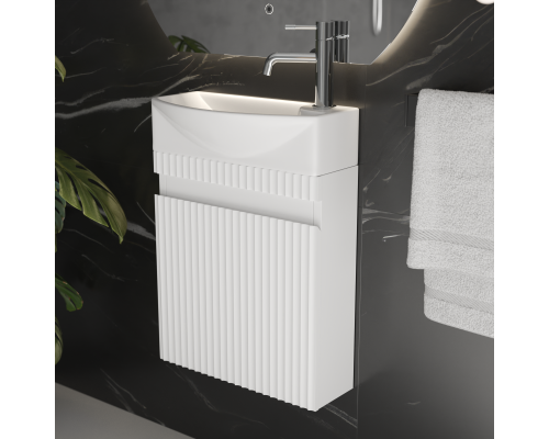 Тумба под раковину подвесная Monblan Mini 450 с дверкой правая, цвет белый матовый