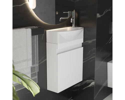 Тумба под раковину подвесная Monblan Mini 450 с дверкой правая, цвет белый матовый