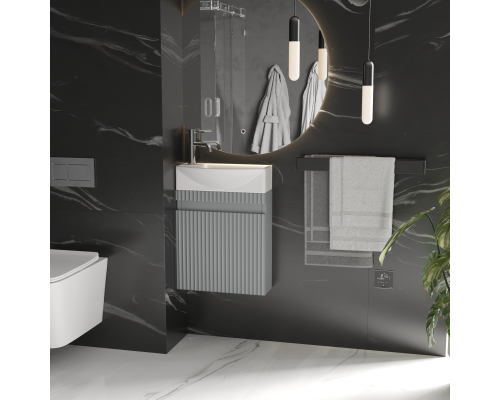 Тумба под раковину подвесная Monblan Mini 450 с дверкой левая, цвет серый матовый