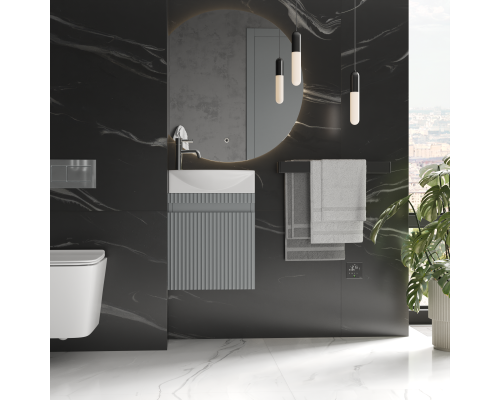 Тумба под раковину подвесная Monblan Mini 450 с дверкой правая, цвет серый матовый