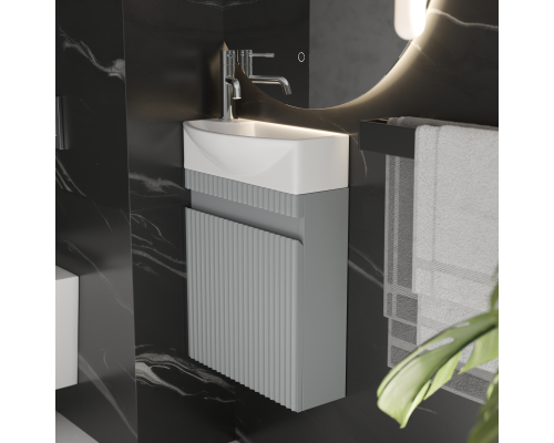 Тумба под раковину подвесная Monblan Mini 450 с дверкой левая, цвет серый матовый