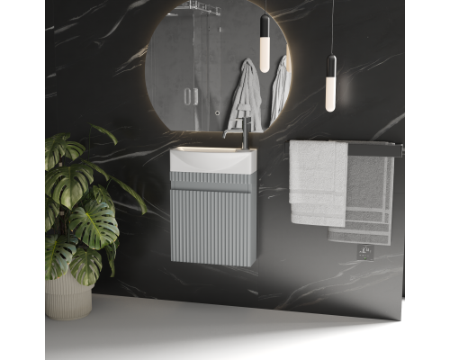 Тумба под раковину подвесная Monblan Mini 450 с дверкой правая, цвет серый матовый