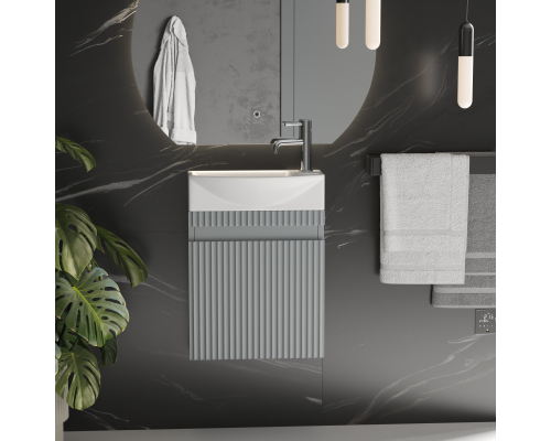 Тумба под раковину подвесная Monblan Mini 450 с дверкой правая, цвет серый матовый