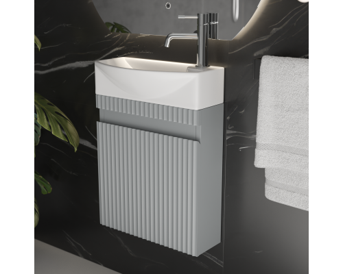 Тумба под раковину подвесная Monblan Mini 450 с дверкой правая, цвет серый матовый