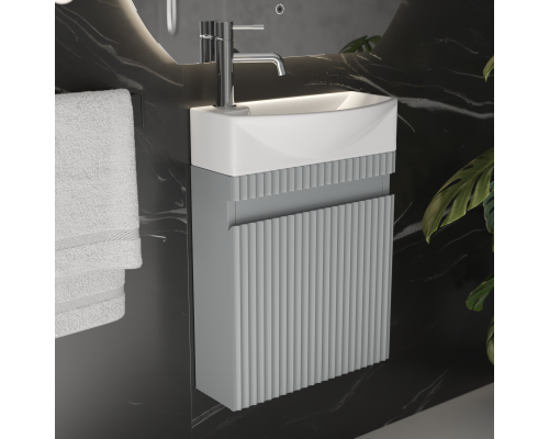 Тумба под раковину подвесная Monblan Mini 450 с дверкой левая, цвет серый матовый