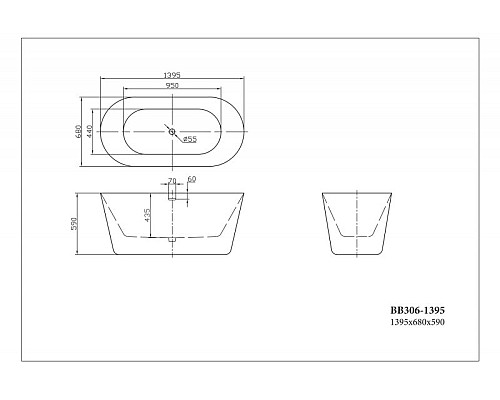 Акриловая ванна BelBagno BB306-1395 140x68 без гидромассажа Акриловая ванна BelBagno BB306-1395 140x68 без гидромассажа