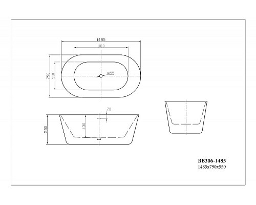 Акриловая ванна BelBagno BB306-1485 149x79 без гидромассажа