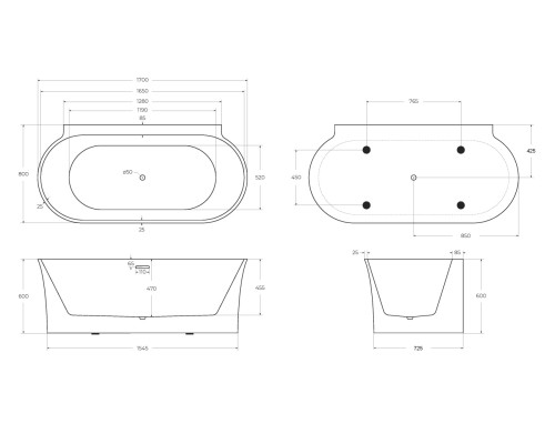 Акриловая ванна BelBagno BB409-1700-800 170х80 Акриловая ванна BelBagno BB409-1700-800 170х80