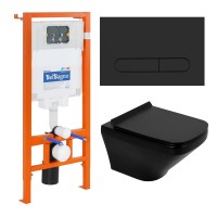 Комплект унитаза с инсталляцией BelBagno Sela с сиденьем Микролифт и Черной матовой клавишей смыва
