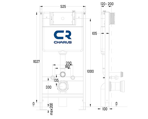 Инсталляция для унитаза Charus City CR.200.12.01 с кнопкой смыва белый матовый