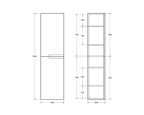 Шкаф пенал Cezares Duet 40 DUET-1500-2A-SC-SPF-P подвесной Sapfiro