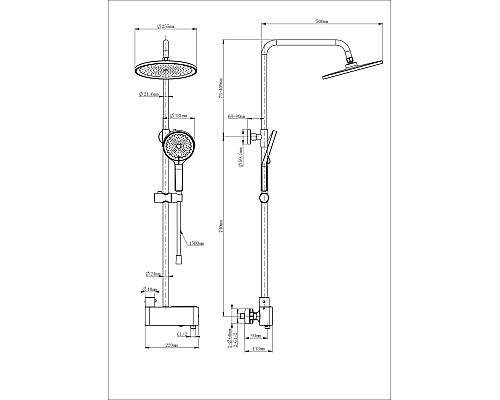 Душевая система с термостатом Wonzon&Woghand MUSE Corno, Черный матовый WW-B3110-MB