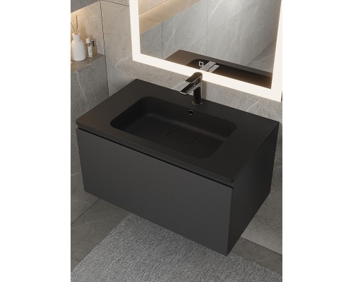 Раковина для ванной кварцевая Uperwood Lagoon Quartz 80х48х14,2 см, черная матовая, уголь