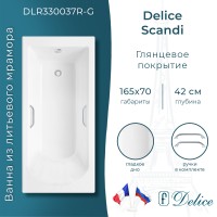 Ванна из литьевого мрамора Delice Scandi 165х70 глянцевая с ручками Хром