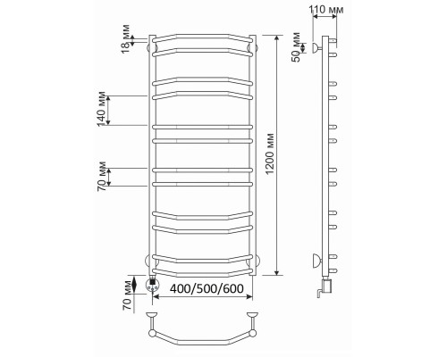 Полотенцесушитель латунный Secado Агата 4 60х120, электрический R, бронза