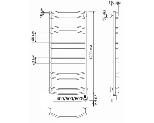 Полотенцесушитель латунный Secado Агата 4 60х120, электрический R, бронза