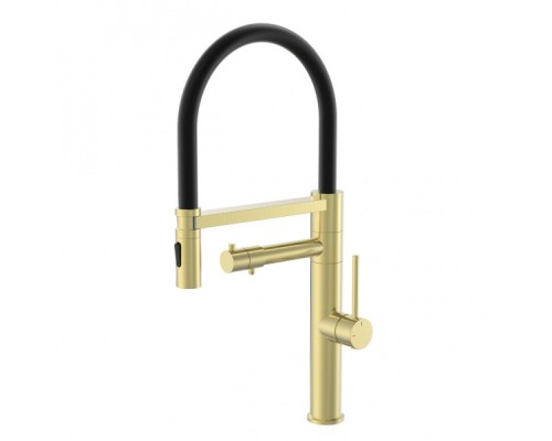 Смеситель для кухни с гибким изливом и подключением фильтра Wonzon&Woghand, Брашированное золото