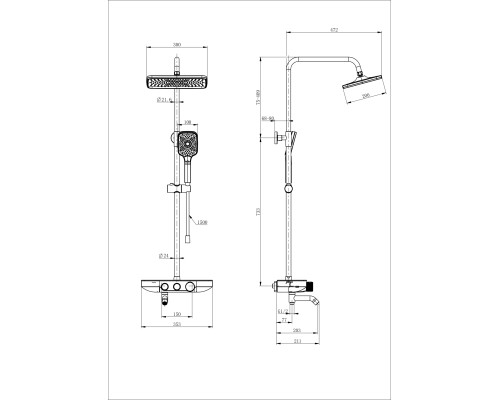 Душевая система с термостатом Wonzon&Woghand, Черный матовый