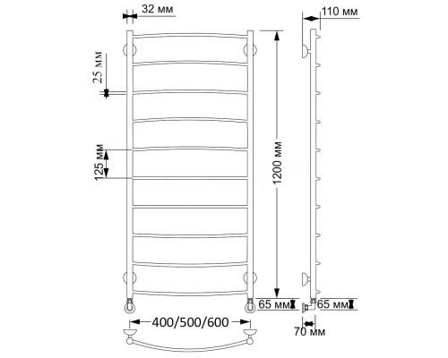 Полотенцесушитель латунный Secado Милан 1 плюс 40х120, водяной, бронза