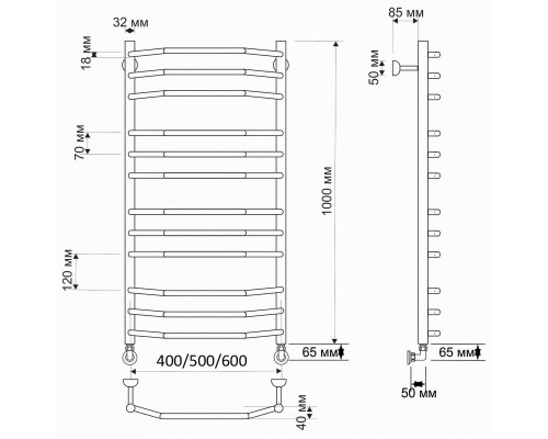 Полотенцесушитель латунный Secado Агата 2 50х100, водяной, бронза