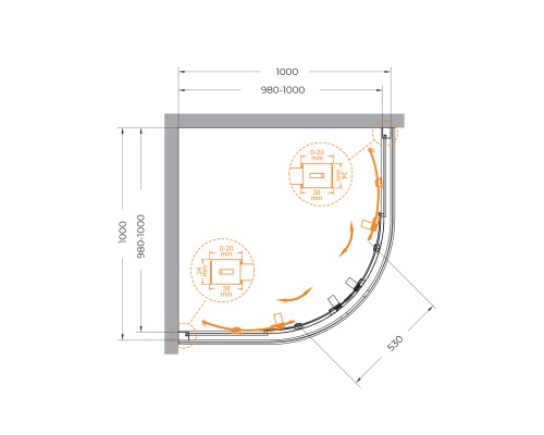 Душевой уголок Cezares Relax-304 100x100 RELAX-304-R-2-100-C-GM профиль Оружейная сталь стекло прозрачное