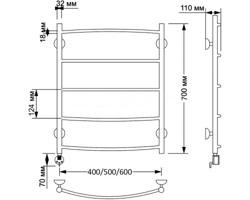 Полотенцесушитель латунный Secado Милан 1 50х70, электрический R, бронза