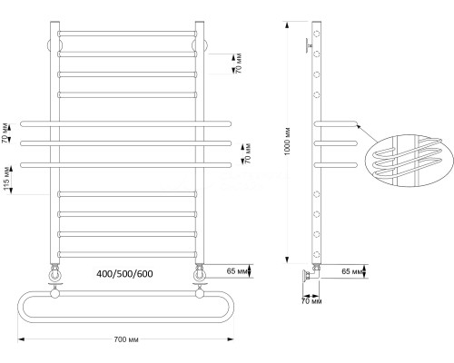 Полотенцесушитель латунный Secado Палермо 50х100, водяной, бронза