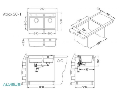 Мойка кухонная Alveus Granital Atrox 50 Carbon - G91 790х500 черный 1132002
