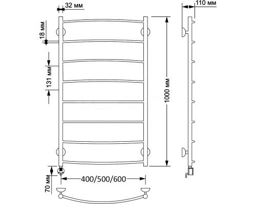 Полотенцесушитель латунный Secado Милан 1 50х100, электрический R, бронза