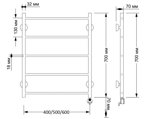 Полотенцесушитель латунный Secado Триада 1 50х70, электрический R, бронза