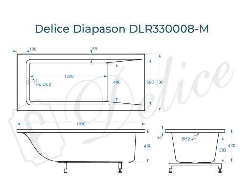 Ванна из литьевого мрамора Delice Diapason 180х70 матовая