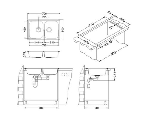 Кухонная мойка Alveus Line 90 NAT 1066751 79х50 см встраиваемая сверху нержавеющая сталь