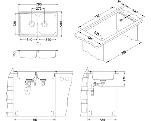 Кухонная мойка Alveus Line 90 NAT 1066751 79х50 см встраиваемая сверху нержавеющая сталь