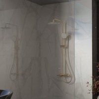 Душевая стойка Vincea Rondo VSFS-1R1BG с изливом, брашированное золото