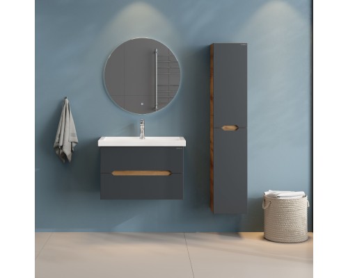 Тумба под раковину Onika Айленд 70 подвесная, графит/дуб крафт золотой