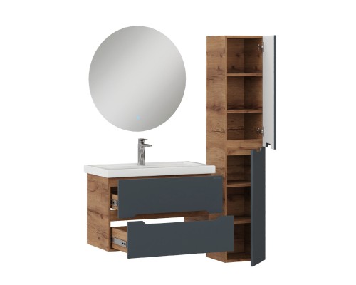 Тумба под раковину Onika Айленд 70 подвесная, графит/дуб крафт золотой