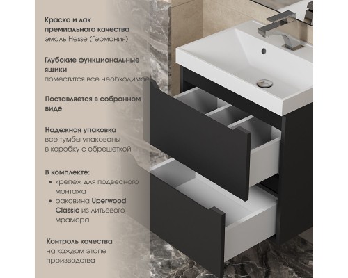 Тумба с раковиной Uperwood Tanos 90 см, черная