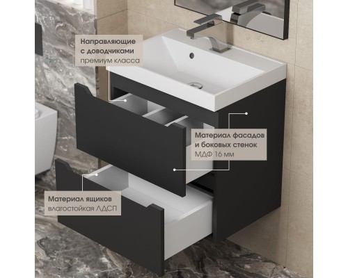 Тумба с раковиной Uperwood Tanos 90 см, черная