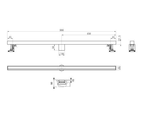 Душевой трап 90 см Wonzon&Woghand, Брашированный никель WW-65409M-BR