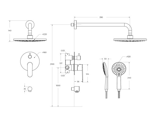Душевая система Cezares Stylus STYLUS-DSET-IN Сатин