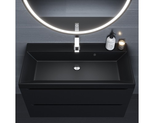 Раковина для ванной кварцевая Uperwood Classic Quartz 100х45х15 см, черная матовая, уголь