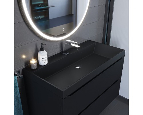 Раковина для ванной кварцевая Uperwood Classic Quartz 100х45х15 см, черная матовая, уголь