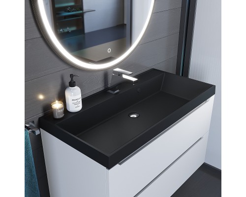 Раковина для ванной кварцевая Uperwood Classic Quartz 100х45х15 см, черная матовая, уголь