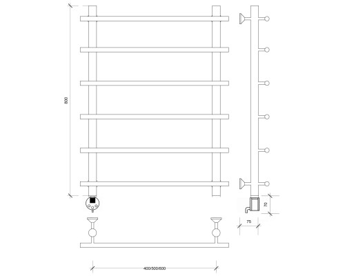 Полотенцесушитель латунный Secado Турин 1 80х60х70, электрический R, бронза