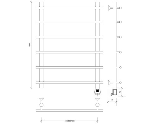 Полотенцесушитель латунный Secado Турин 1 80х60х70, электрический R, бронза