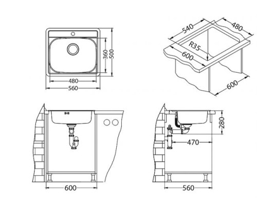 Кухонная мойка Alveus More 10 SAT-90 560x500 1106813