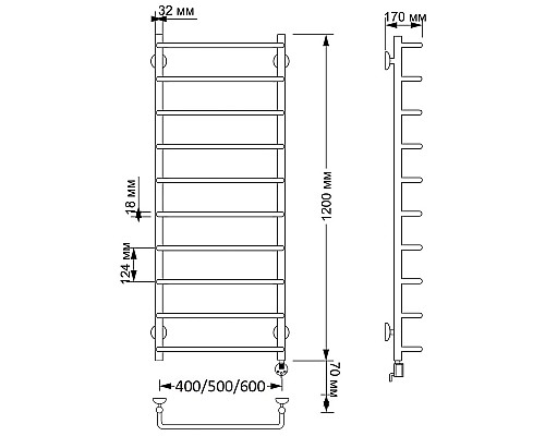 Полотенцесушитель латунный Secado Мерида 1 40х120, электрический R, бронза