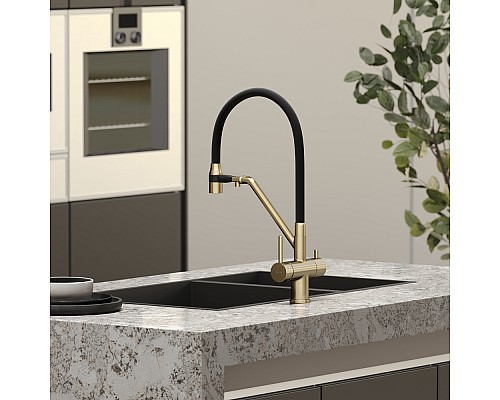 Смеситель для кухни SANCOS Dora SC4003BG с подключением фильтра для воды, браш золото